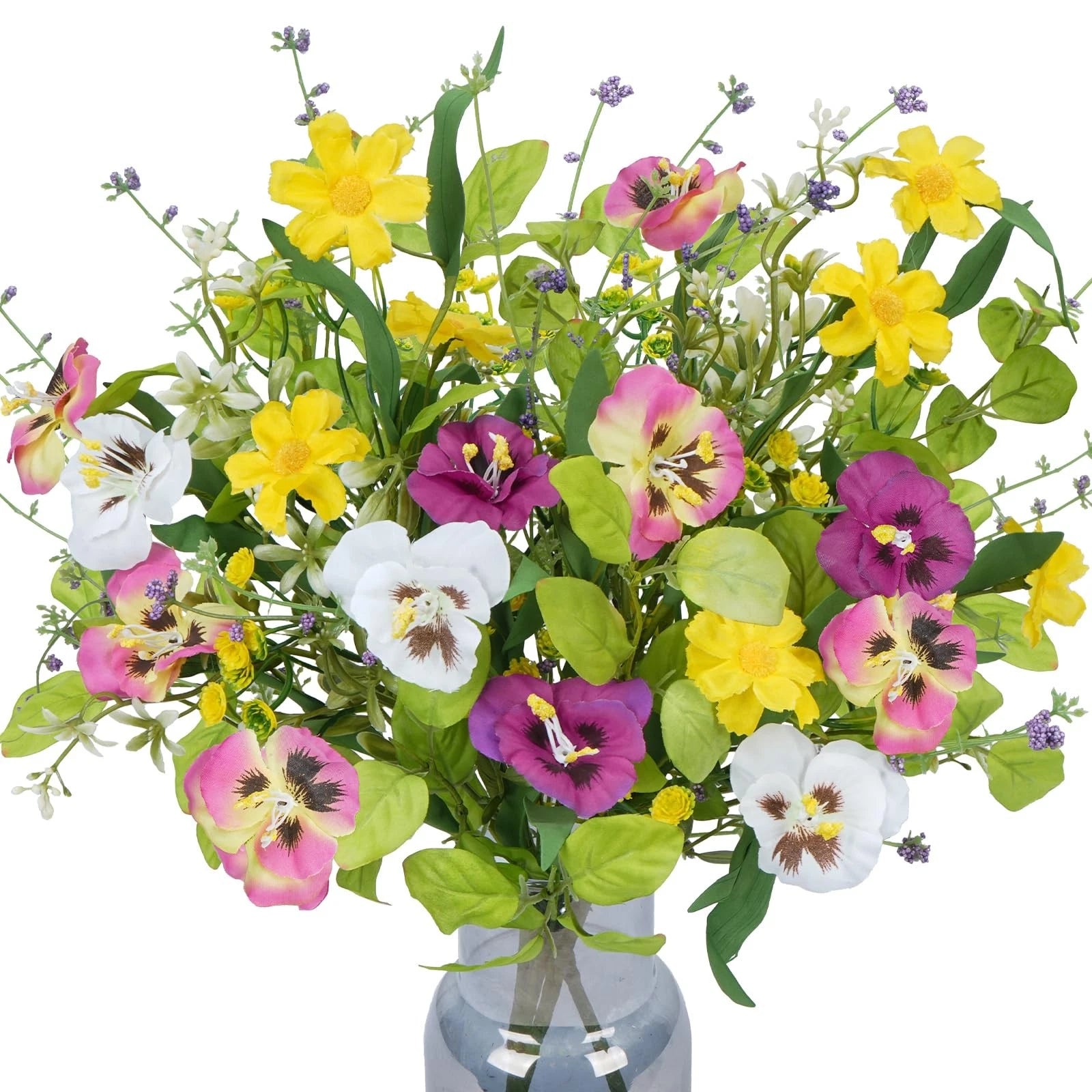 3 Bundles Artificial Spring Flowers Fake Wildflowers Pansy Flowers Silk Flowe...
